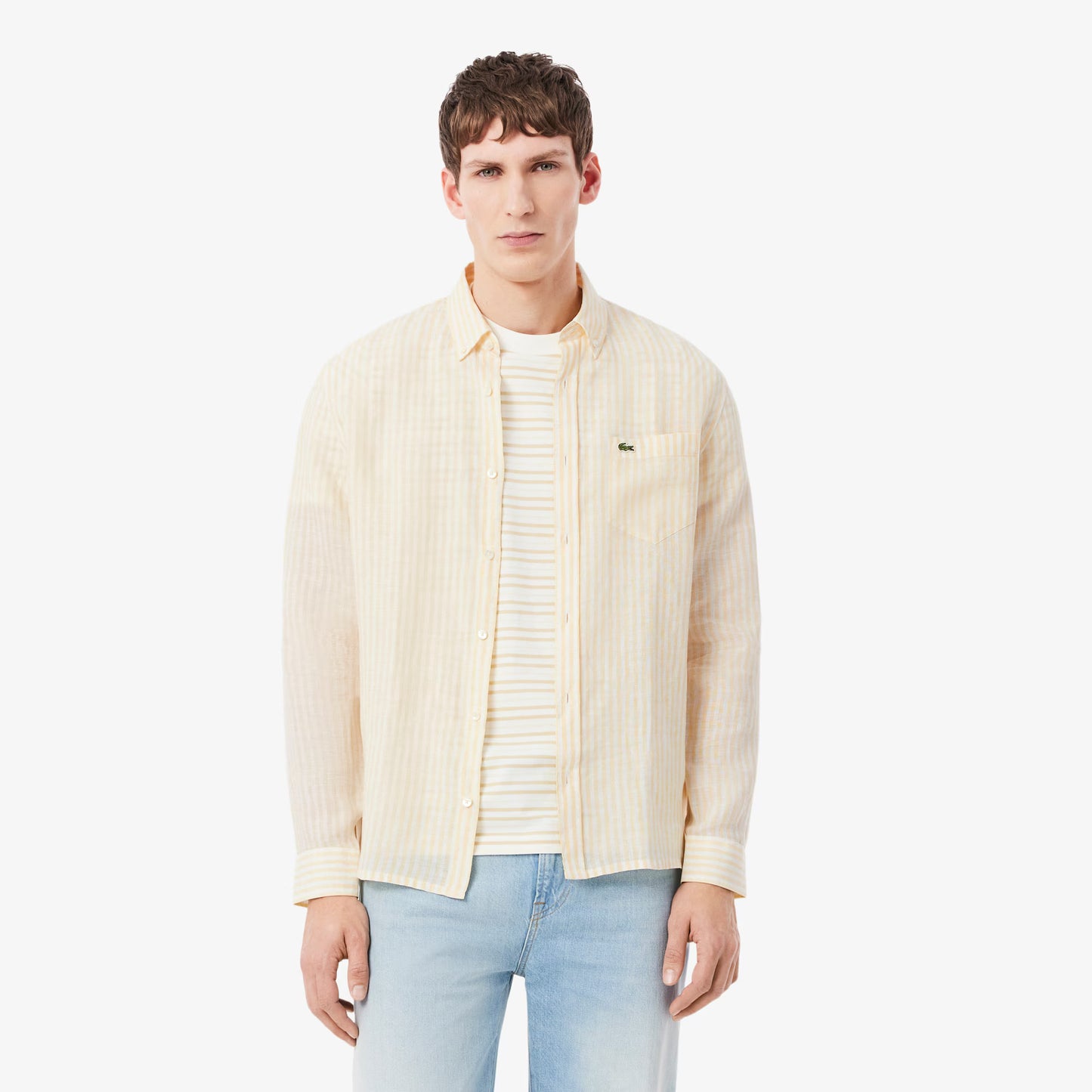 Chemise rayée en lin coupe droite