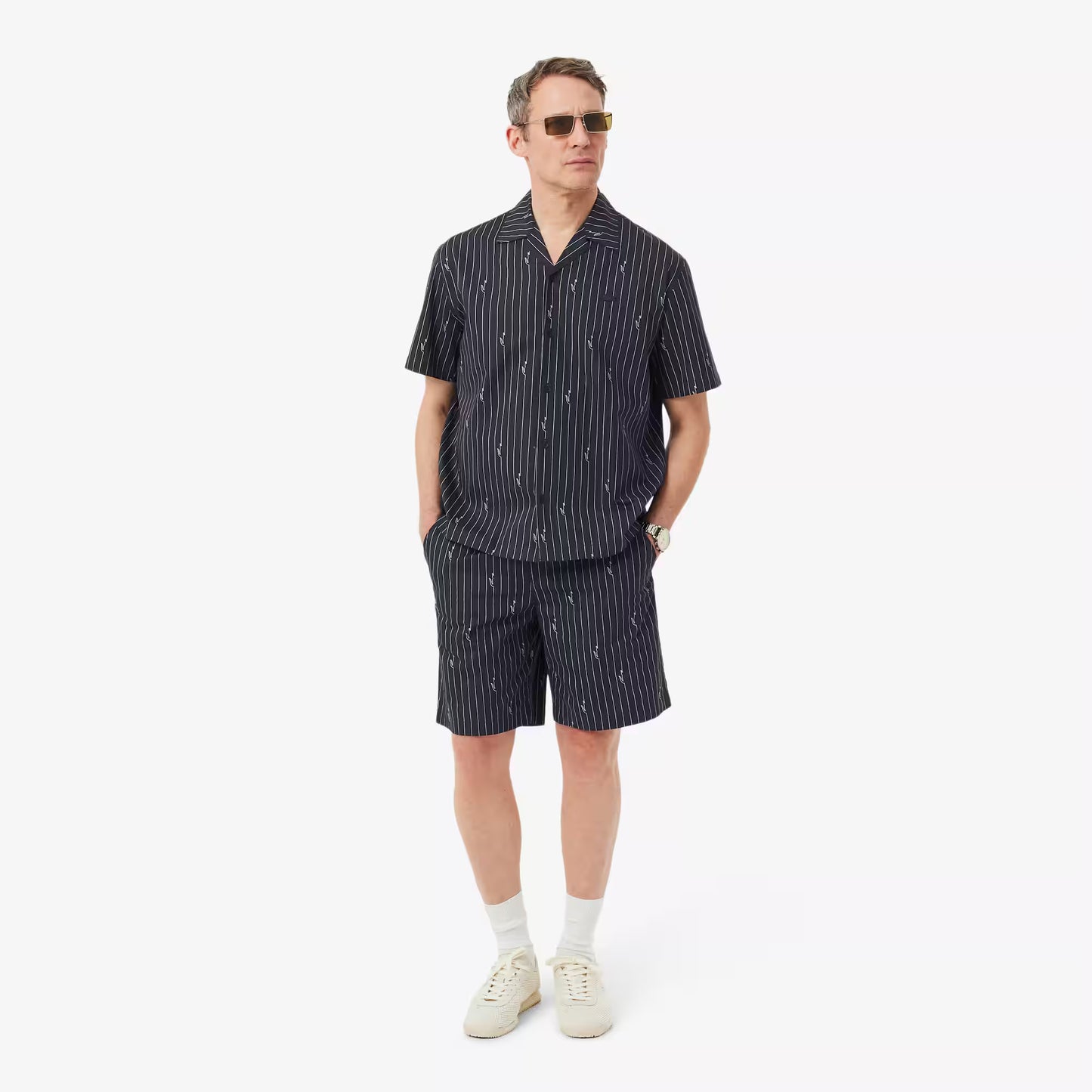 Short en coton rayé imprimé crocodile