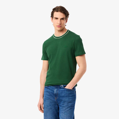 T-shirt à col rayé en piqué stretch