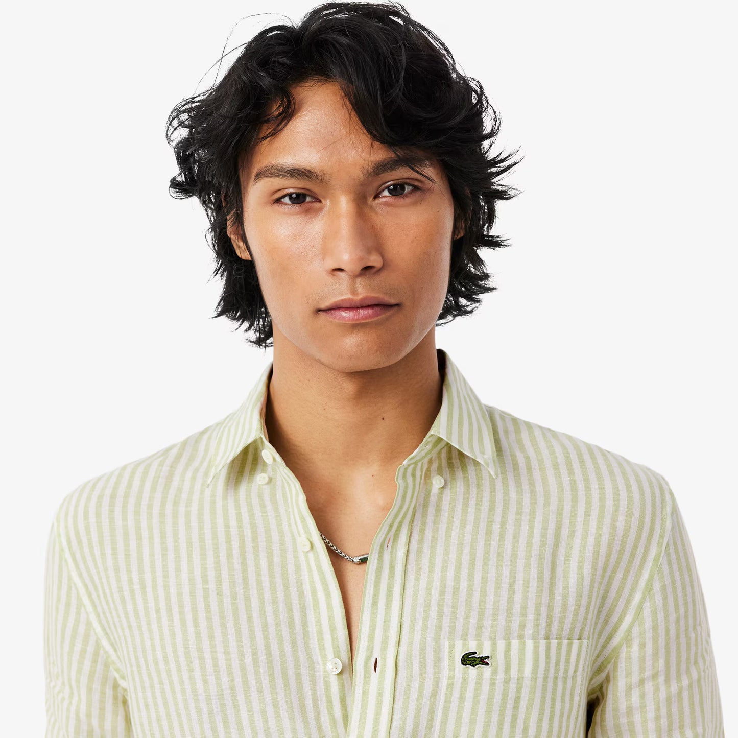Chemise rayée en lin coupe droite