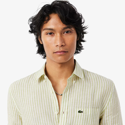 Chemise rayée en lin coupe droite