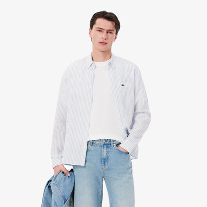 Chemise rayée en lin coupe droite
