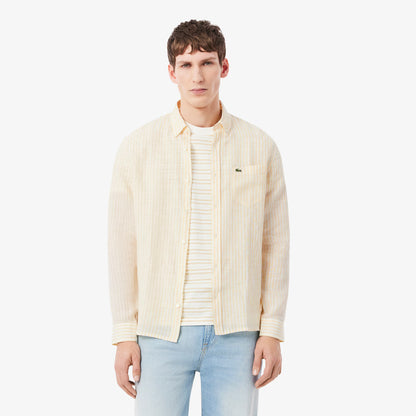 Chemise rayée en lin coupe droite