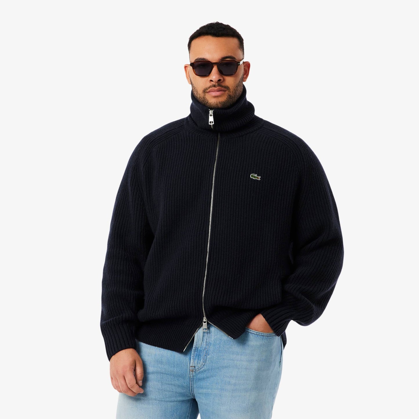 Pull zippé à col montant en laine