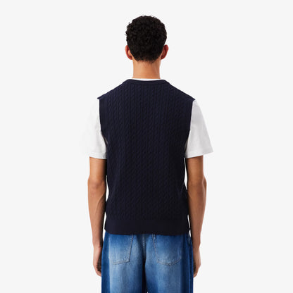 Gilet pull en coton tricoté torsadé