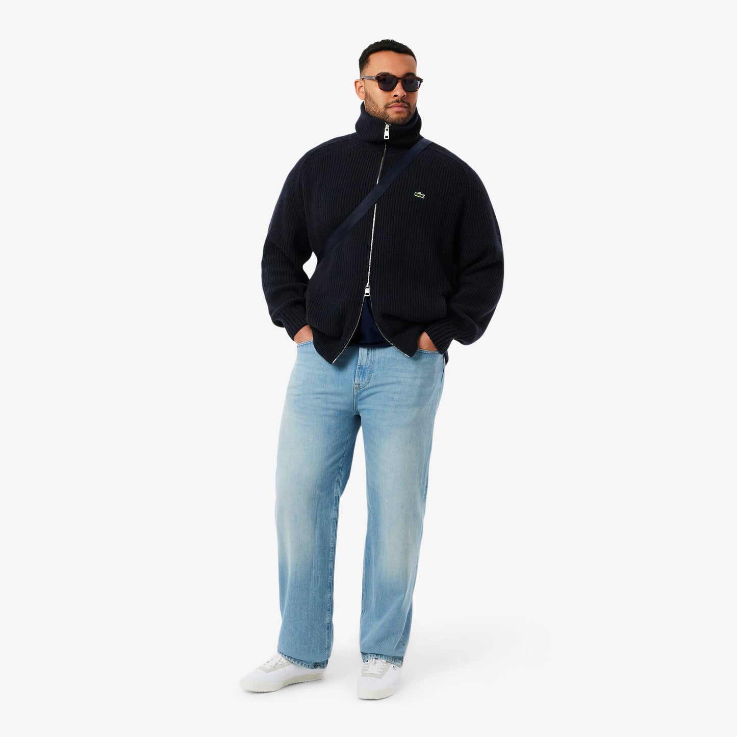 Pull zippé à col montant en laine