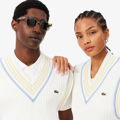 Gilet pull en coton côtelé rayé