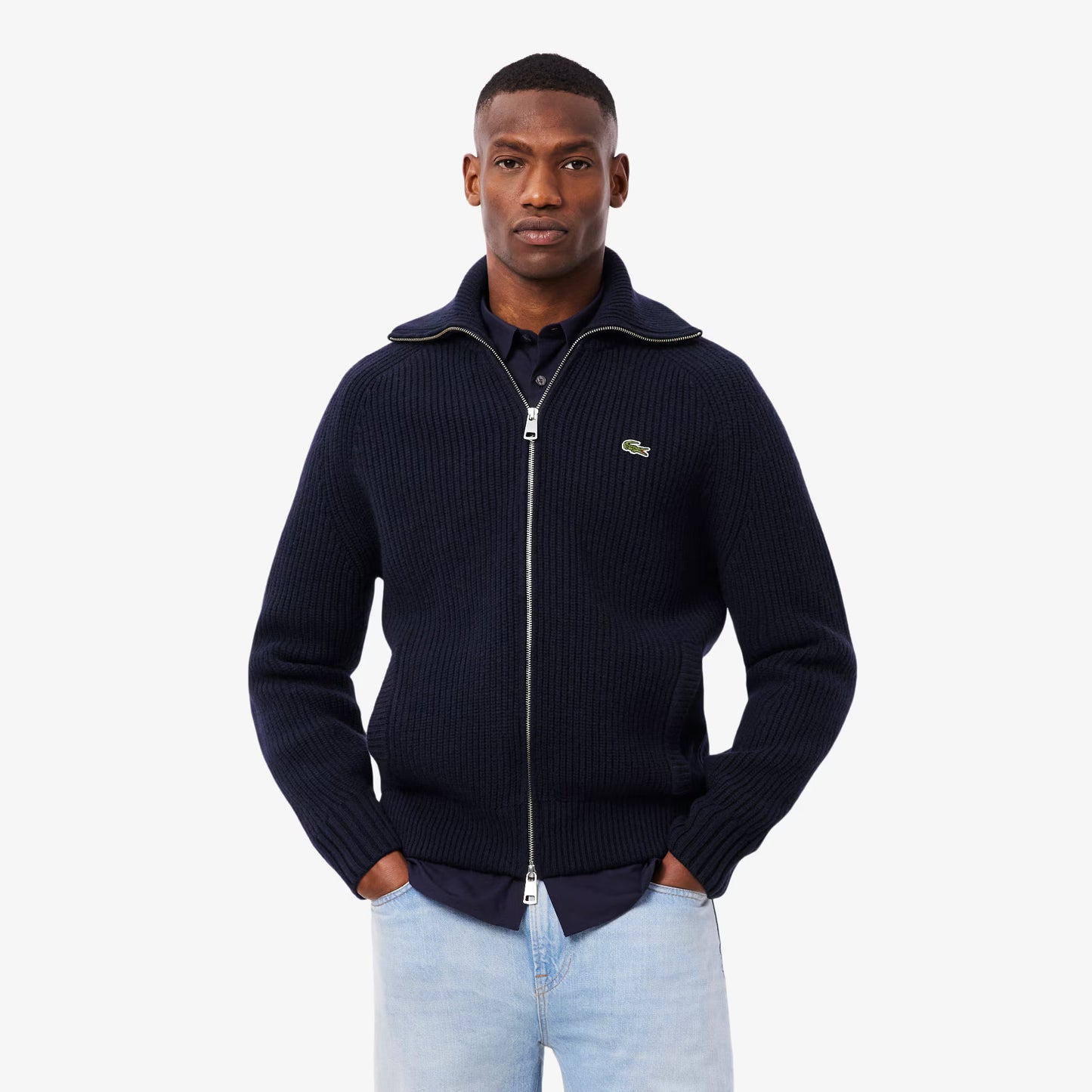 Pull zippé à col montant en laine