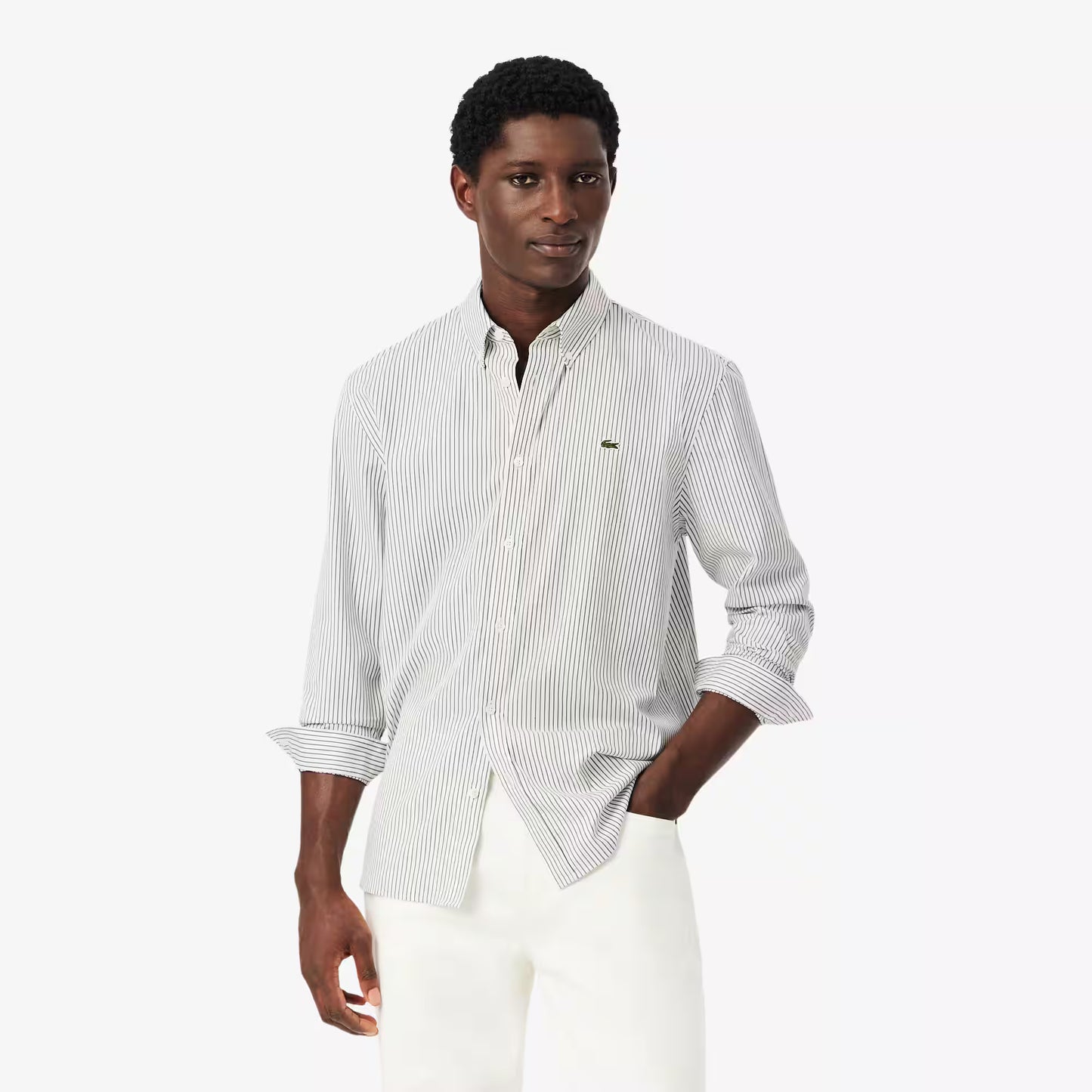 Chemise rayée en pinpoint coupe droite