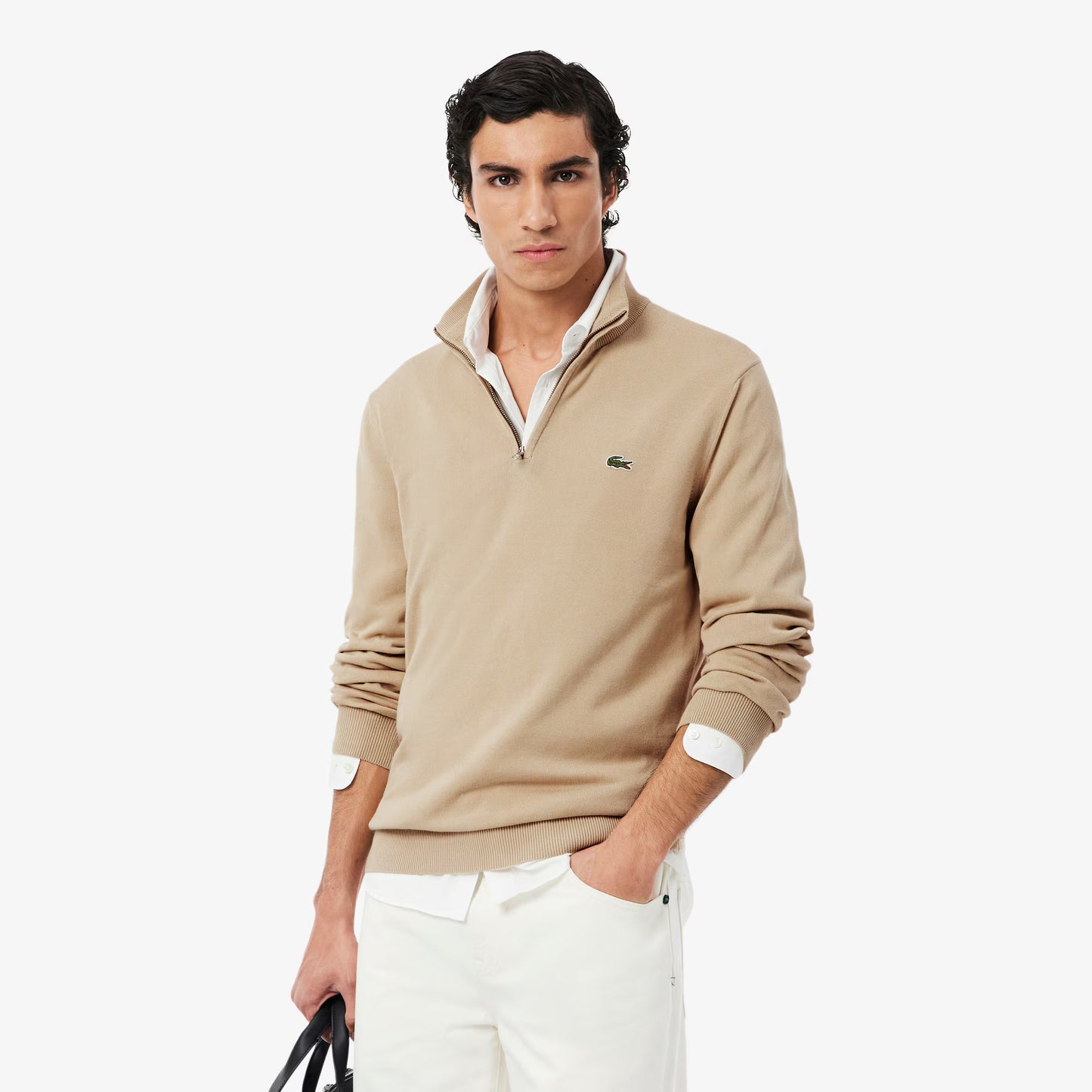 Pull en coton zippé à col montant