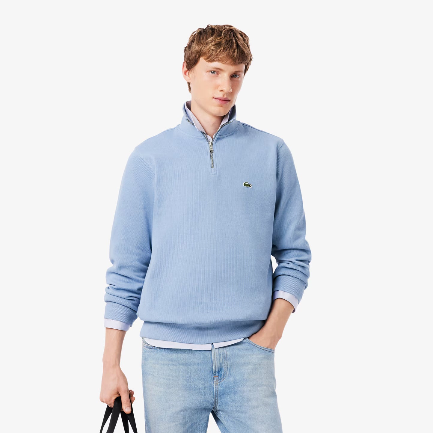 Sweatshirt zippé à col montant en interlock
