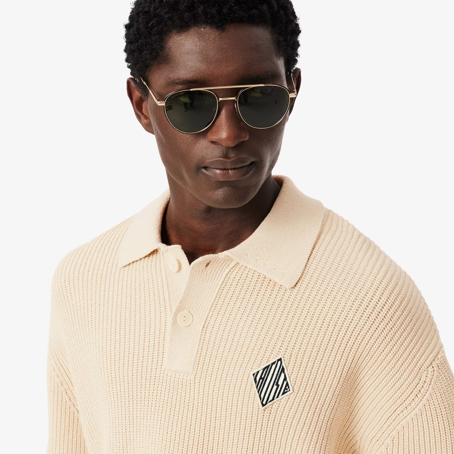 Pull Col Polo Perlés à Badge