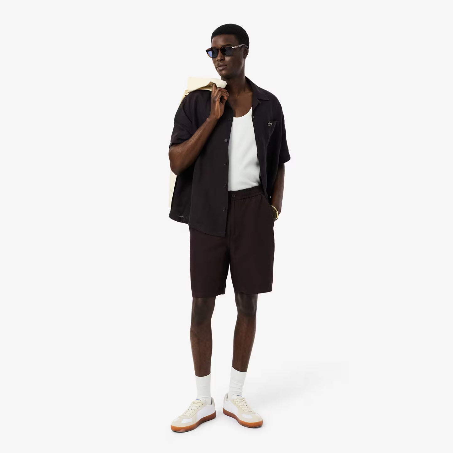 Short en sergé de lin mélangé, coupe droite