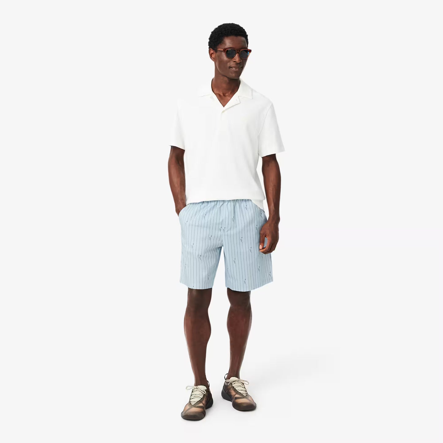 Short en coton rayé imprimé crocodile