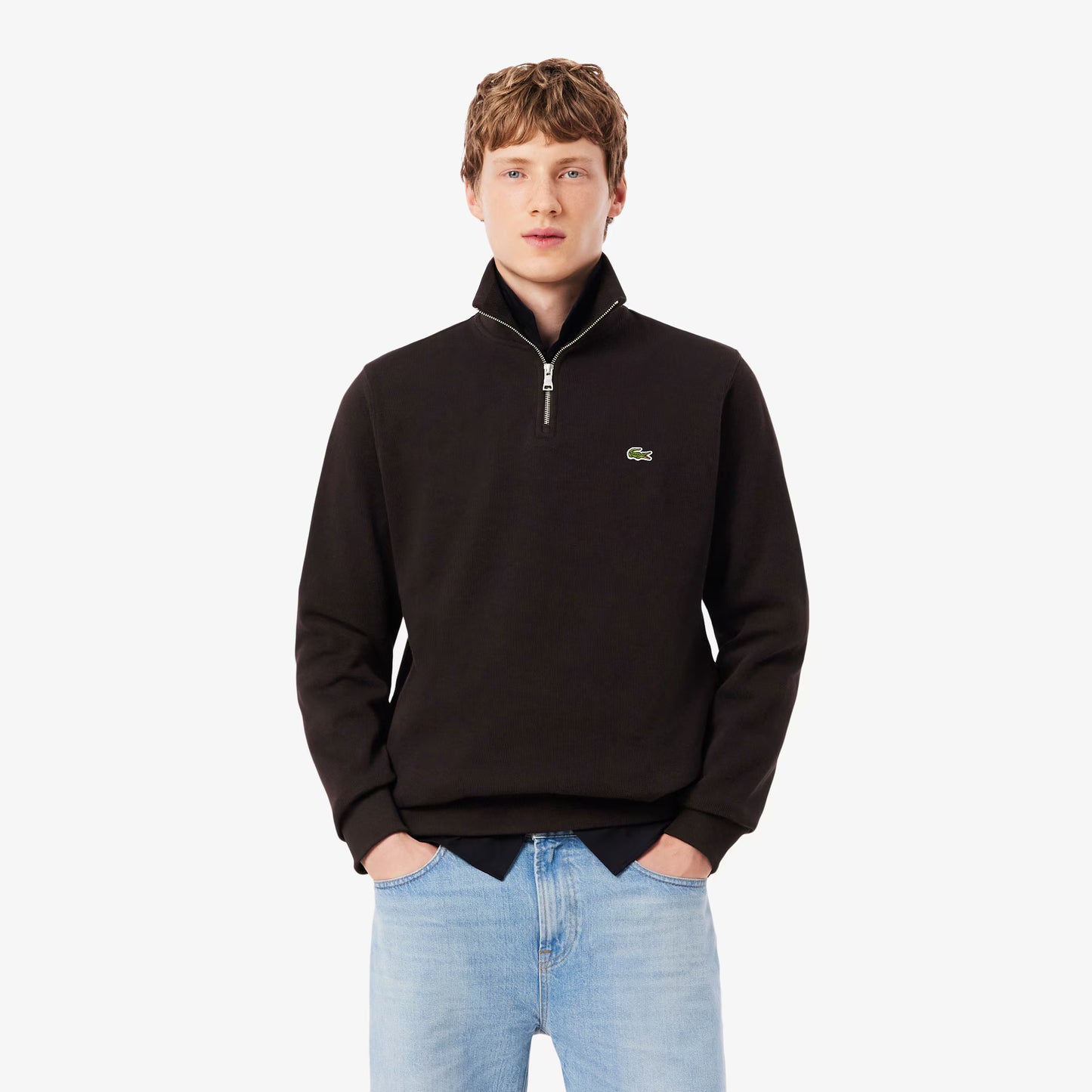 Sweatshirt zippé à col montant en interlock