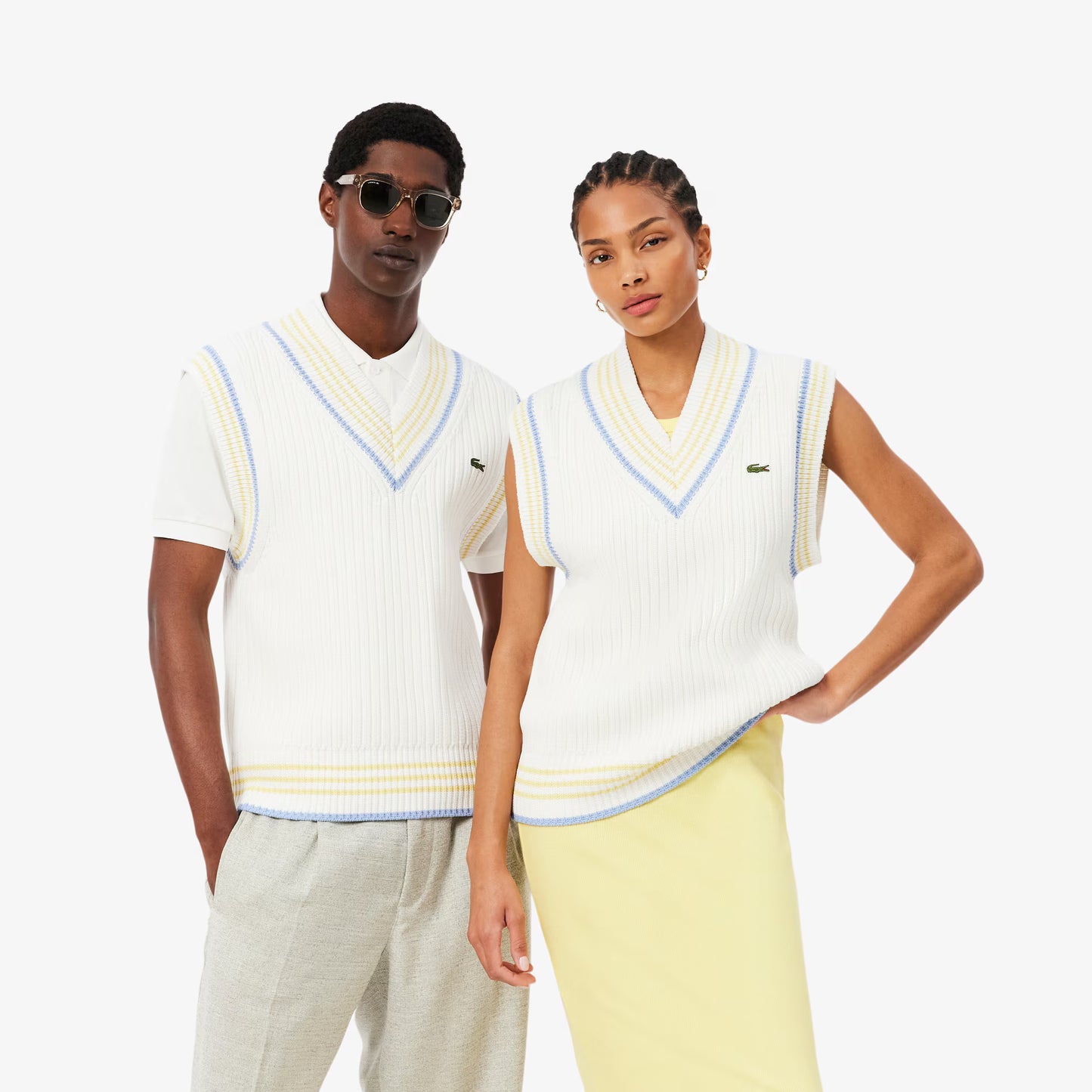 Gilet pull en coton côtelé rayé