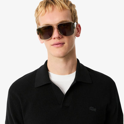 Pull en maille mélangée de coton à col polo ouvert
