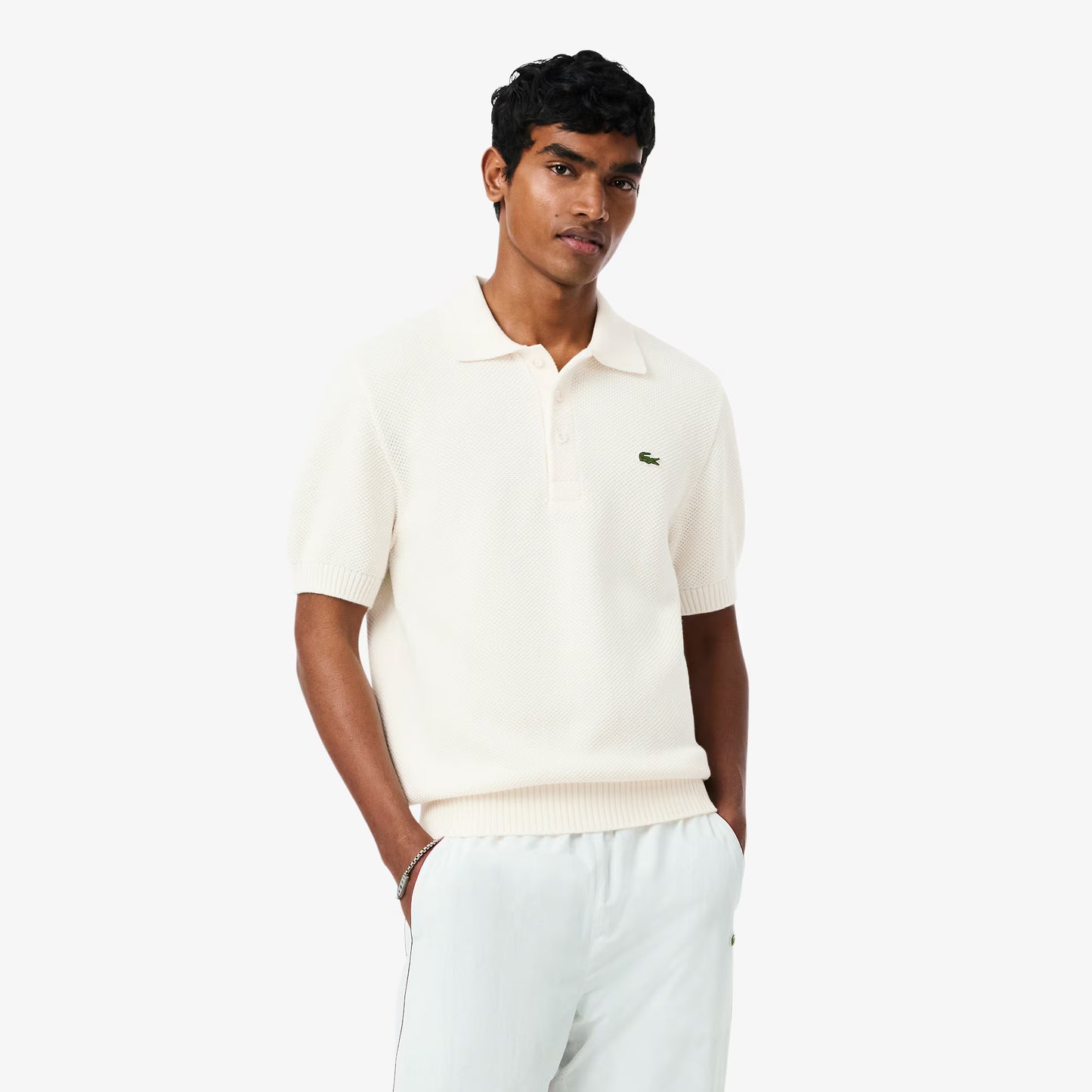 Pull col polo en maille rééditée, fabriqué en France