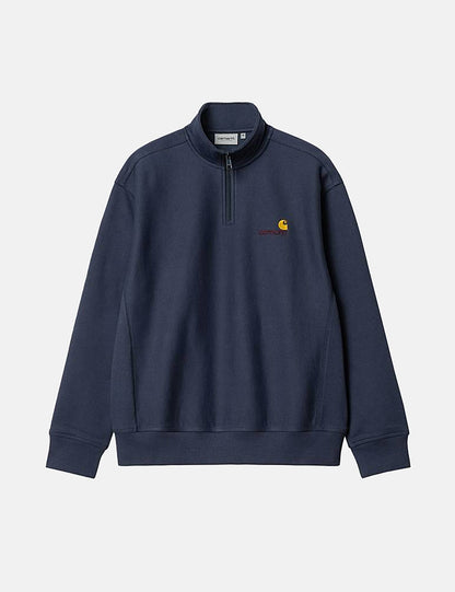 Sweat-shirt col zippé American Script - Bleu Enzian