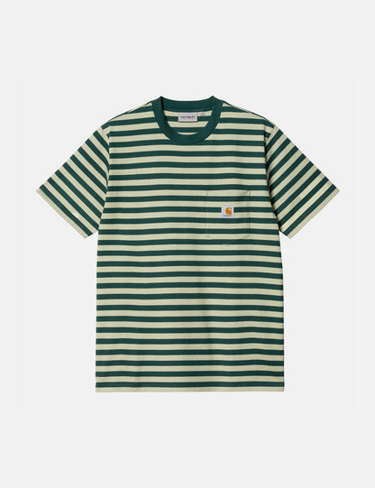 T-shirt Scotty à rayures avec poche (coupe droite) - Vert botanique/Vert agave