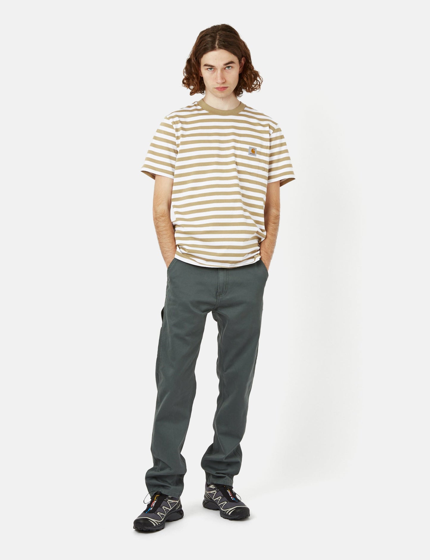 T-shirt Scotty à rayures avec poche (Standard) - Marron Ammonite/Blanc
