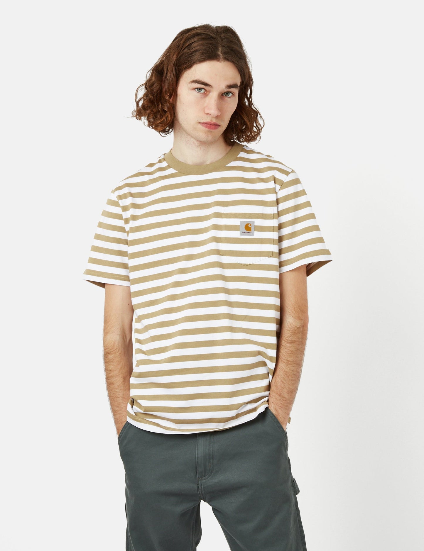 T-shirt Scotty à rayures avec poche (Standard) - Marron Ammonite/Blanc