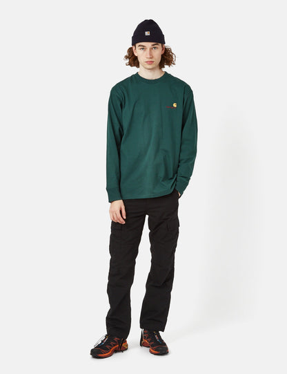 T-shirt manches longues American Script (biologique) - Vert botanique