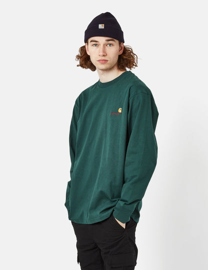 T-shirt manches longues American Script (biologique) - Vert botanique