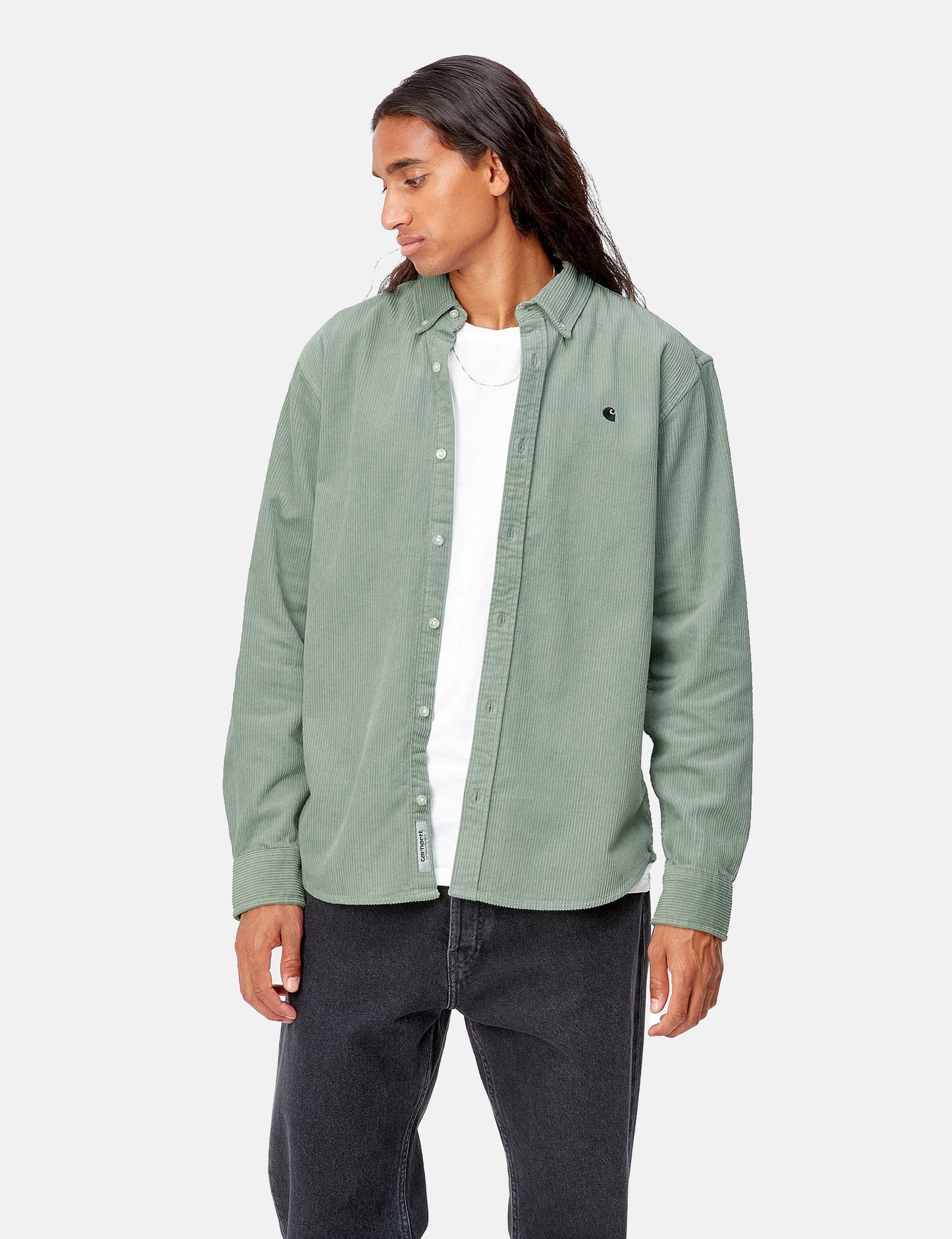 Chemise en velours côtelé Madison - Vert sauge/Noir