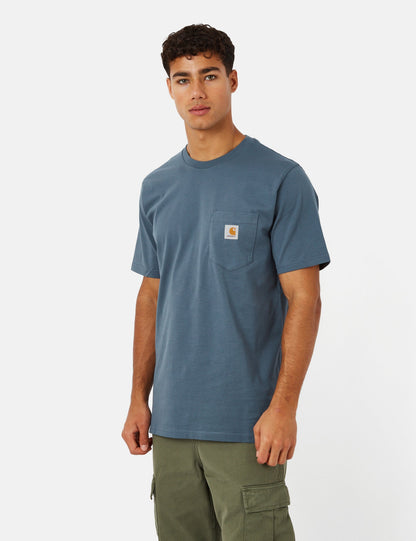 T-shirt à poche (coupe droite) - Bleu orage