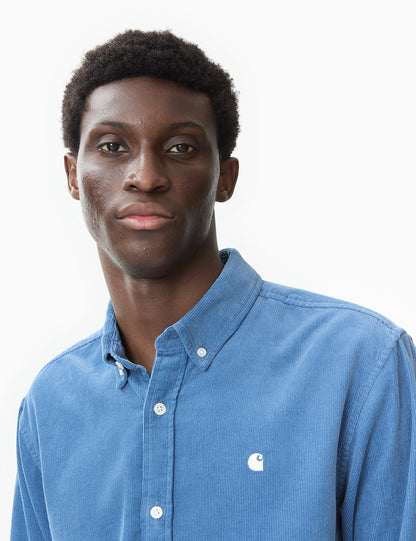 Chemise en velours côtelé Madison (coupe droite) - Bleu Sorrent