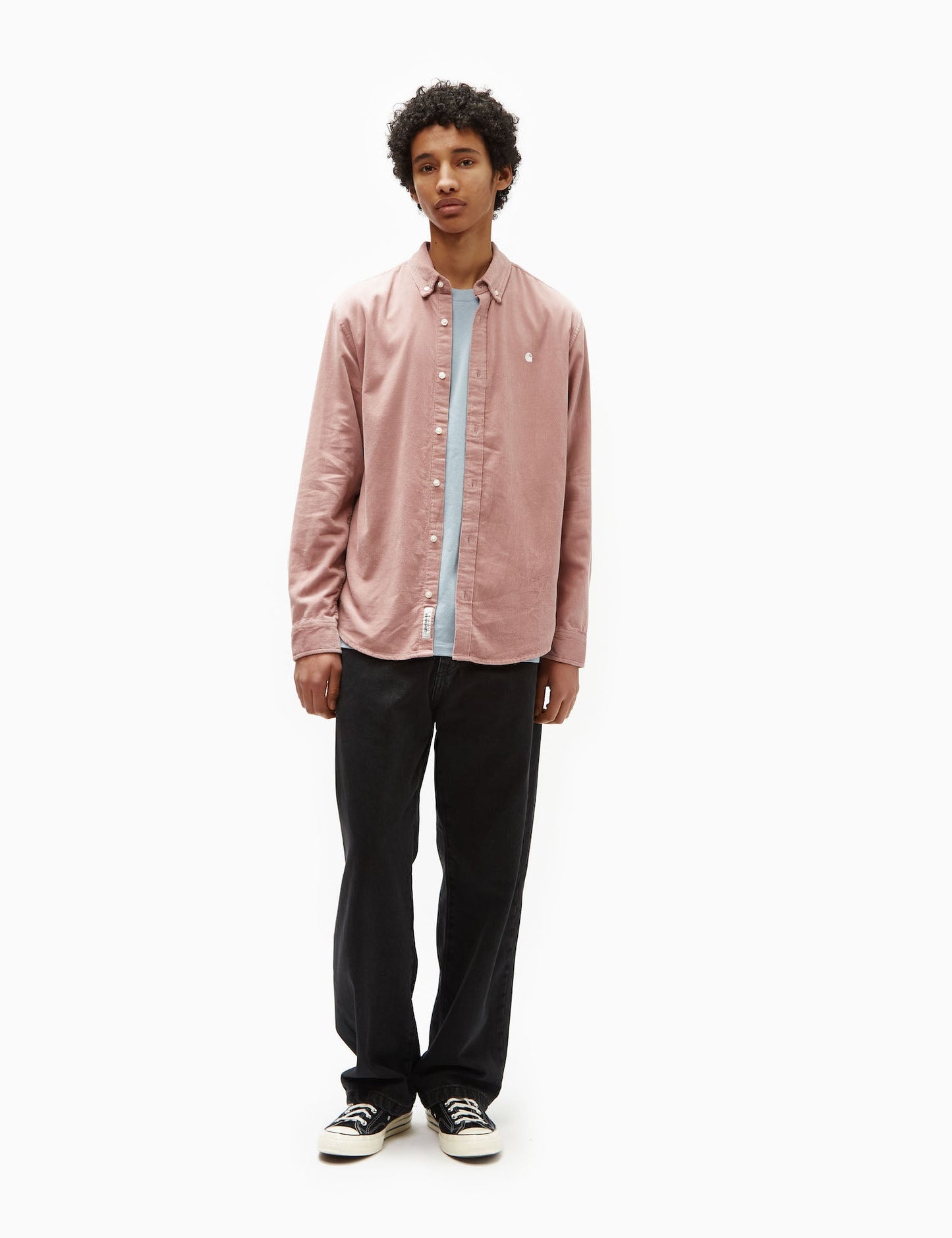 Chemise en velours côtelé fin Madison (coupe droite) - Rose nacré