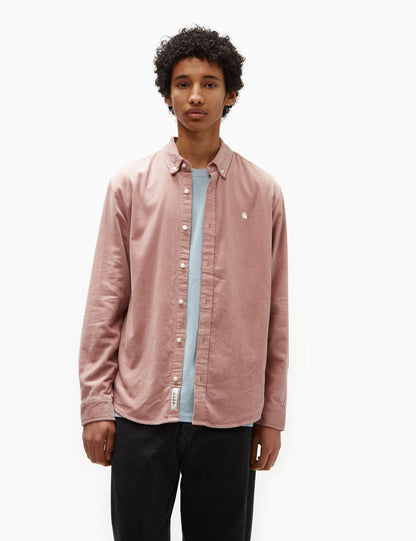 Chemise en velours côtelé fin Madison (coupe droite) - Rose nacré