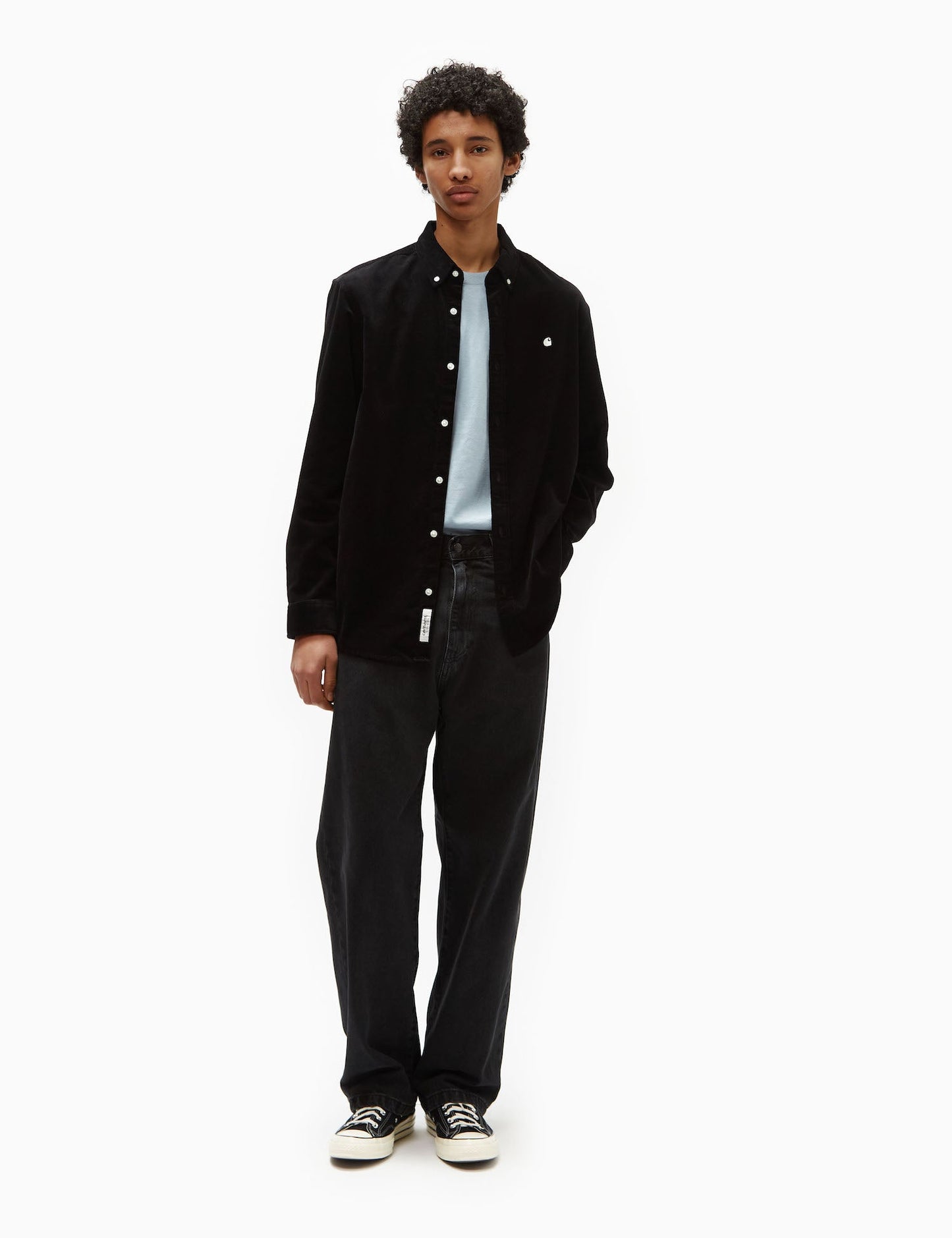 Chemise en velours côtelé Madison (coupe regular) - Noir/Ciré