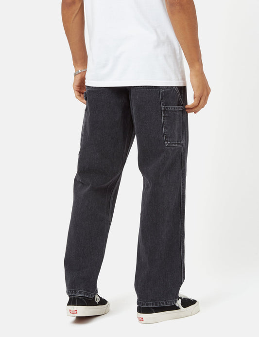 Pantalon en jean à un genou (coupe décontractée) - Noir