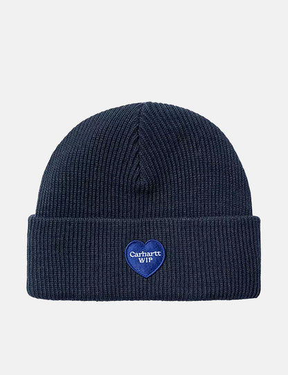 Bonnet en tricot motif cœur - Bleu