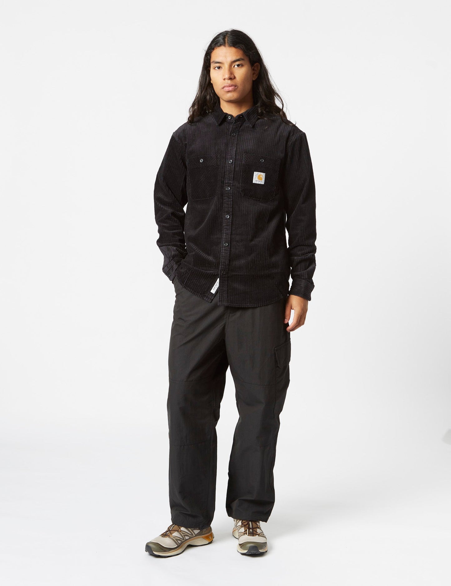 Chemise Rhodes à manches longues (ample, velours côtelé) - Noir