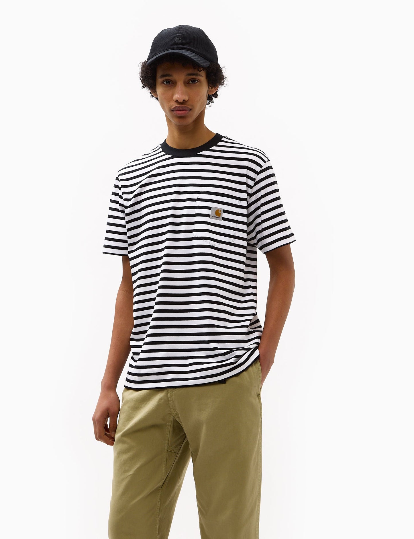 T-shirt Seidler à poche rayée - Noir/Blanc