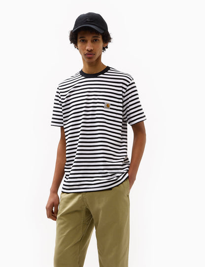 T-shirt Seidler à poche rayée - Noir/Blanc