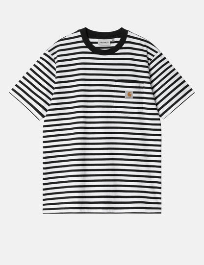 T-shirt Seidler à poche rayée - Noir/Blanc