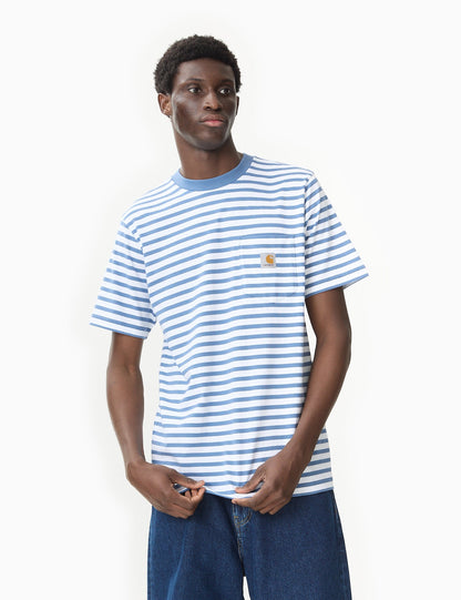 T-shirt Seidler à Poche Rayée - Bleu Sorrente