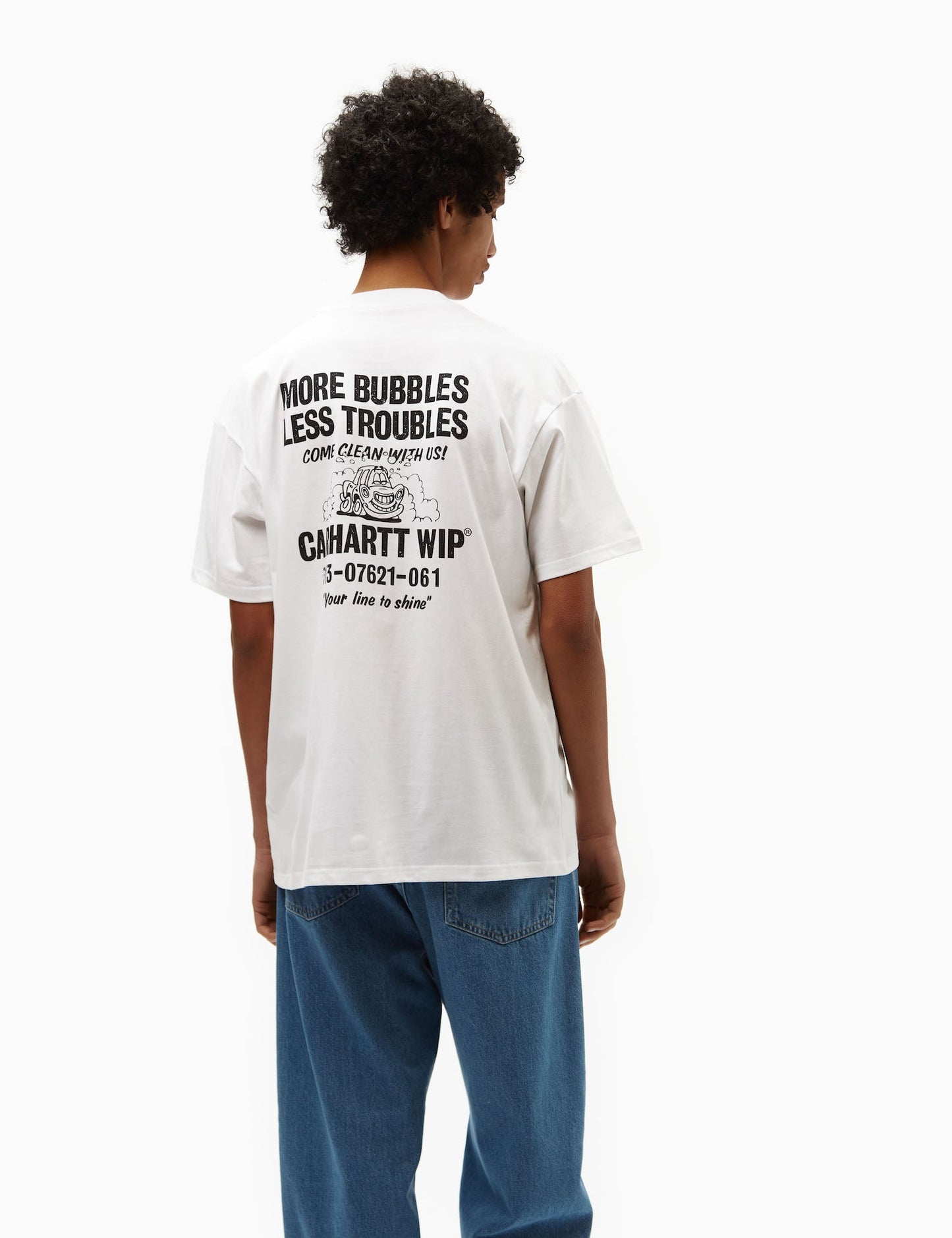 T-shirt Less Troubles (ample) - Blanc/Noir