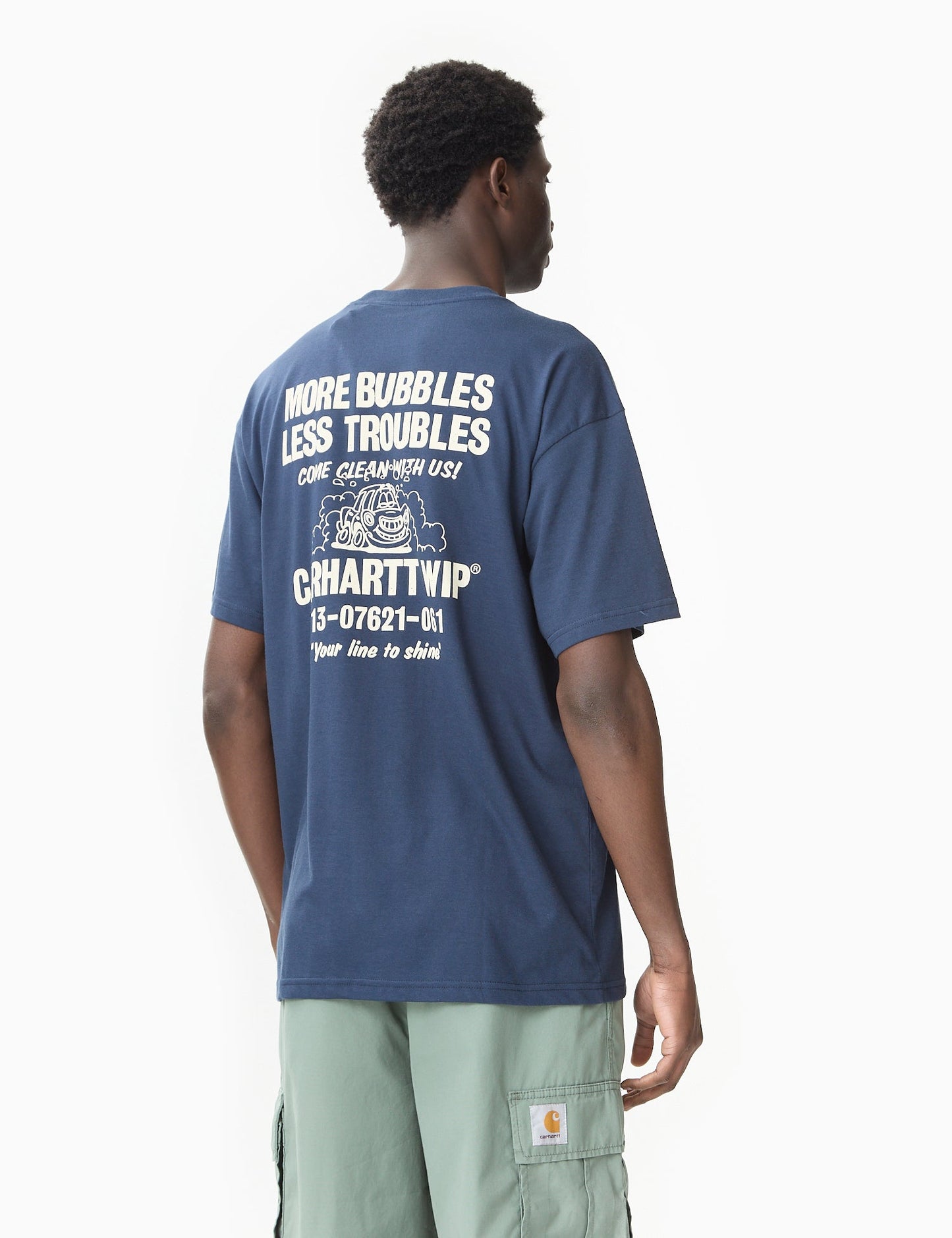 T-shirt Less Troubles (ample) - Bleu/Cire