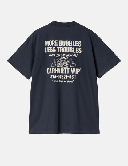 T-shirt Less Troubles (ample) - Bleu/Cire