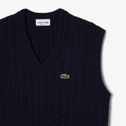 Gilet pull en coton tricoté torsadé