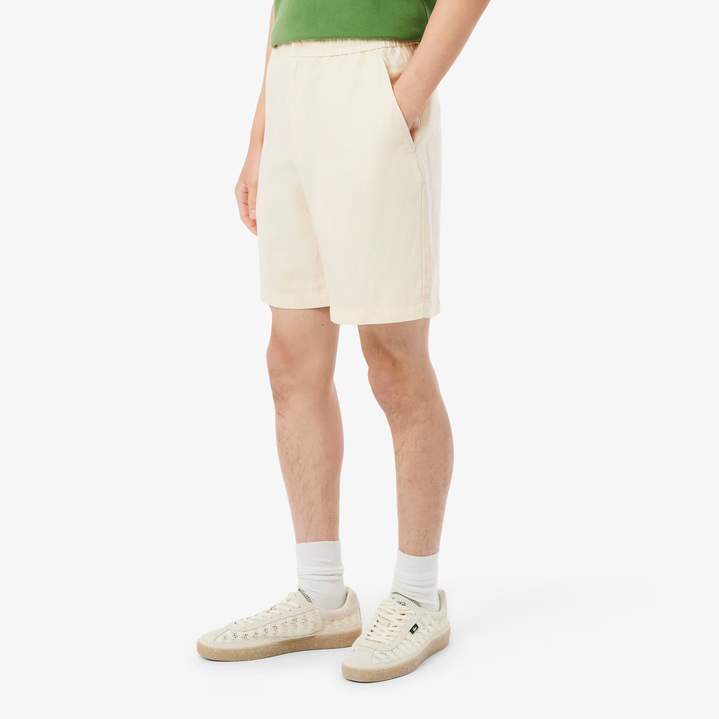 Short en sergé de lin mélangé, coupe droite