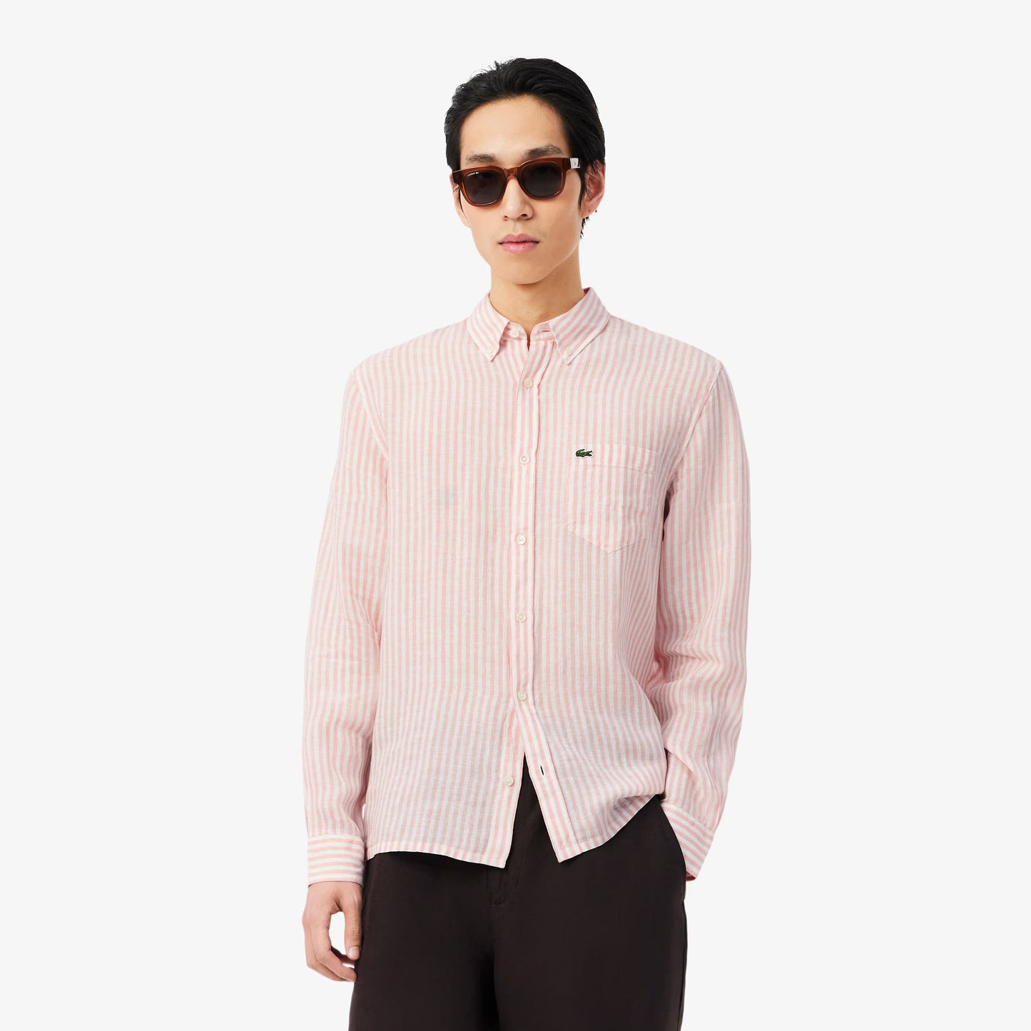 Chemise rayée en lin coupe droite