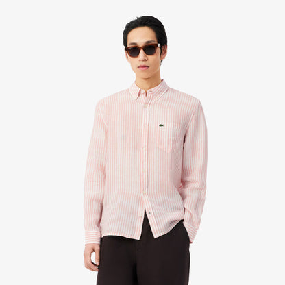 Chemise rayée en lin coupe droite
