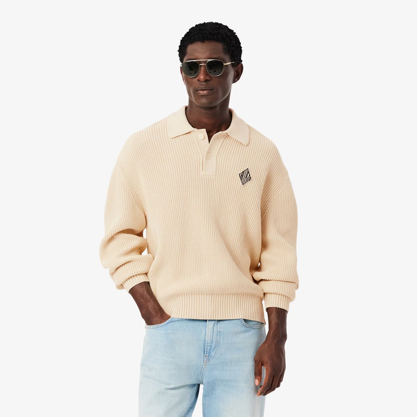 Pull Col Polo Perlés à Badge