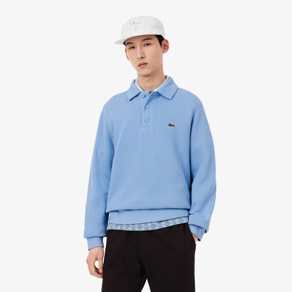 Sweat-shirt en coton côtelé à col polo